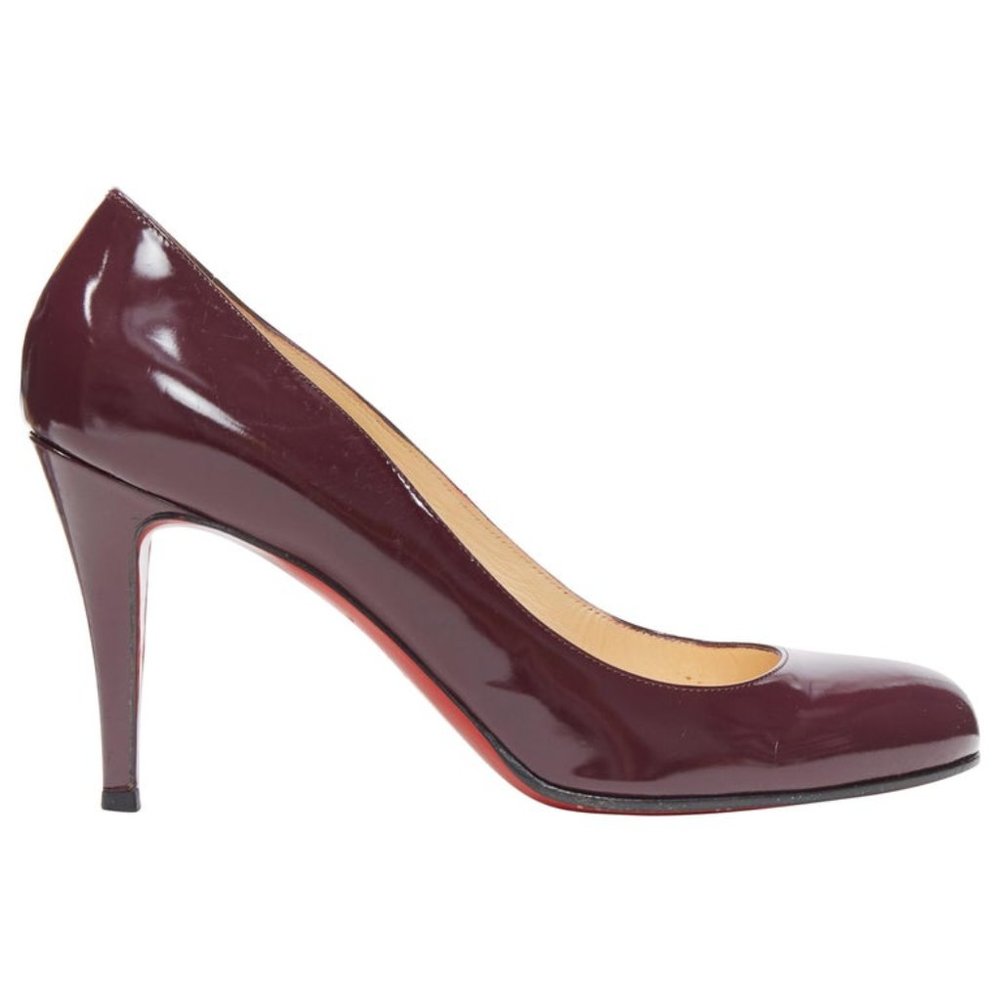 Christian Louboutin Burgundy Patent Leather Round Toe Heels Pumps
